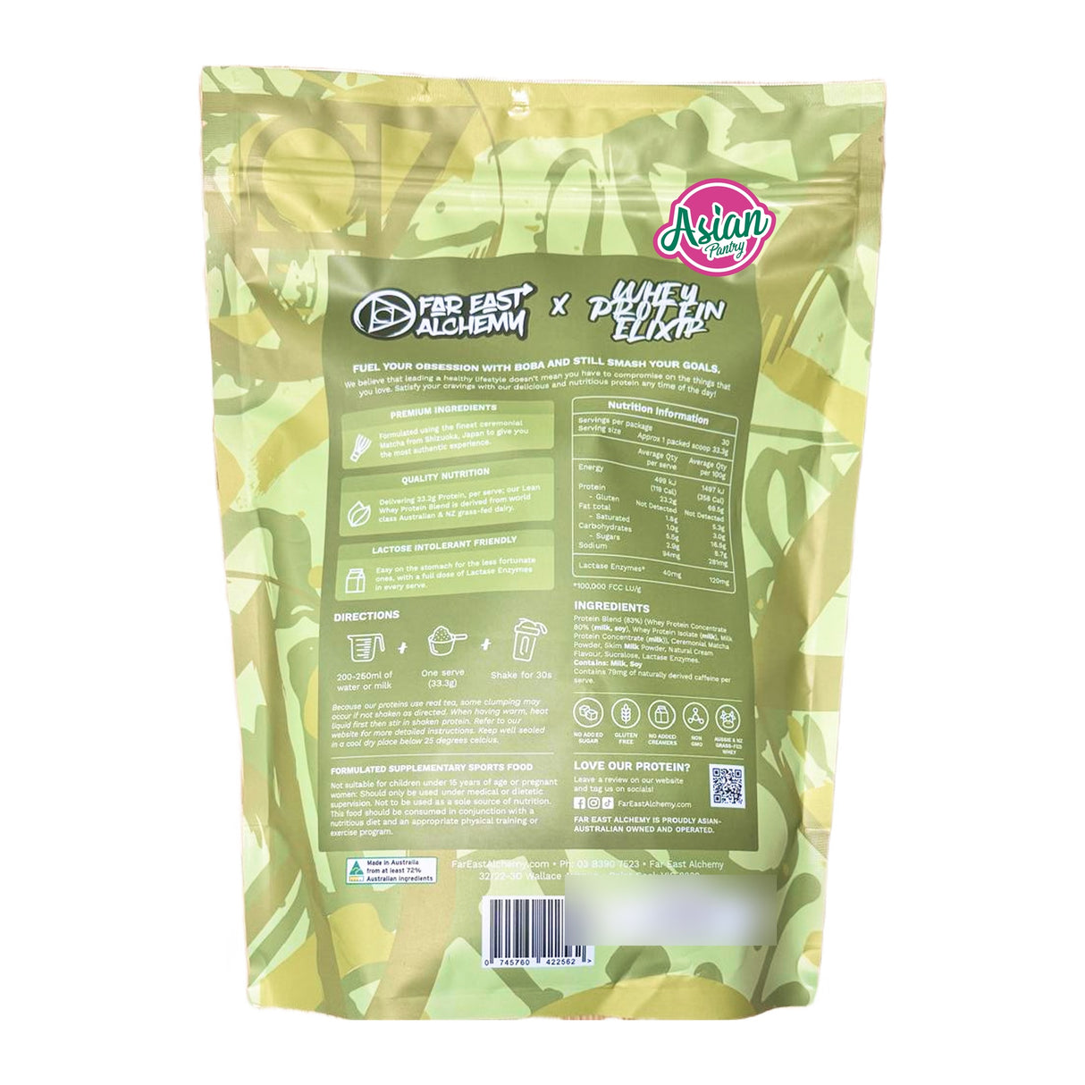 Far East Alchemy Whey Protein Elixir Matcha Latte 1kg - Back