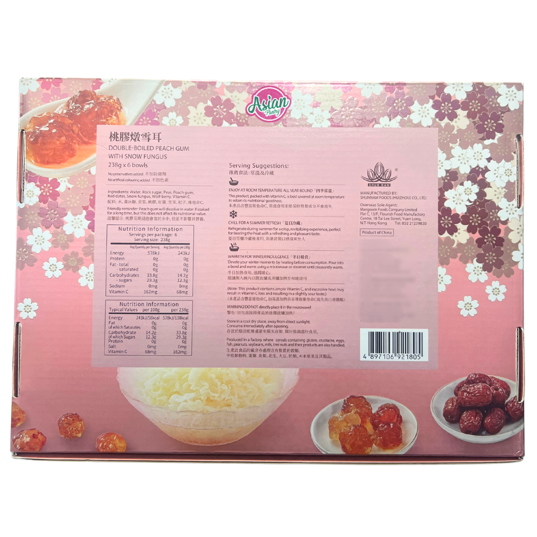 Shunnam Double Boiled Peach Gum with Snow Fungus (238g * 6 Bowls)