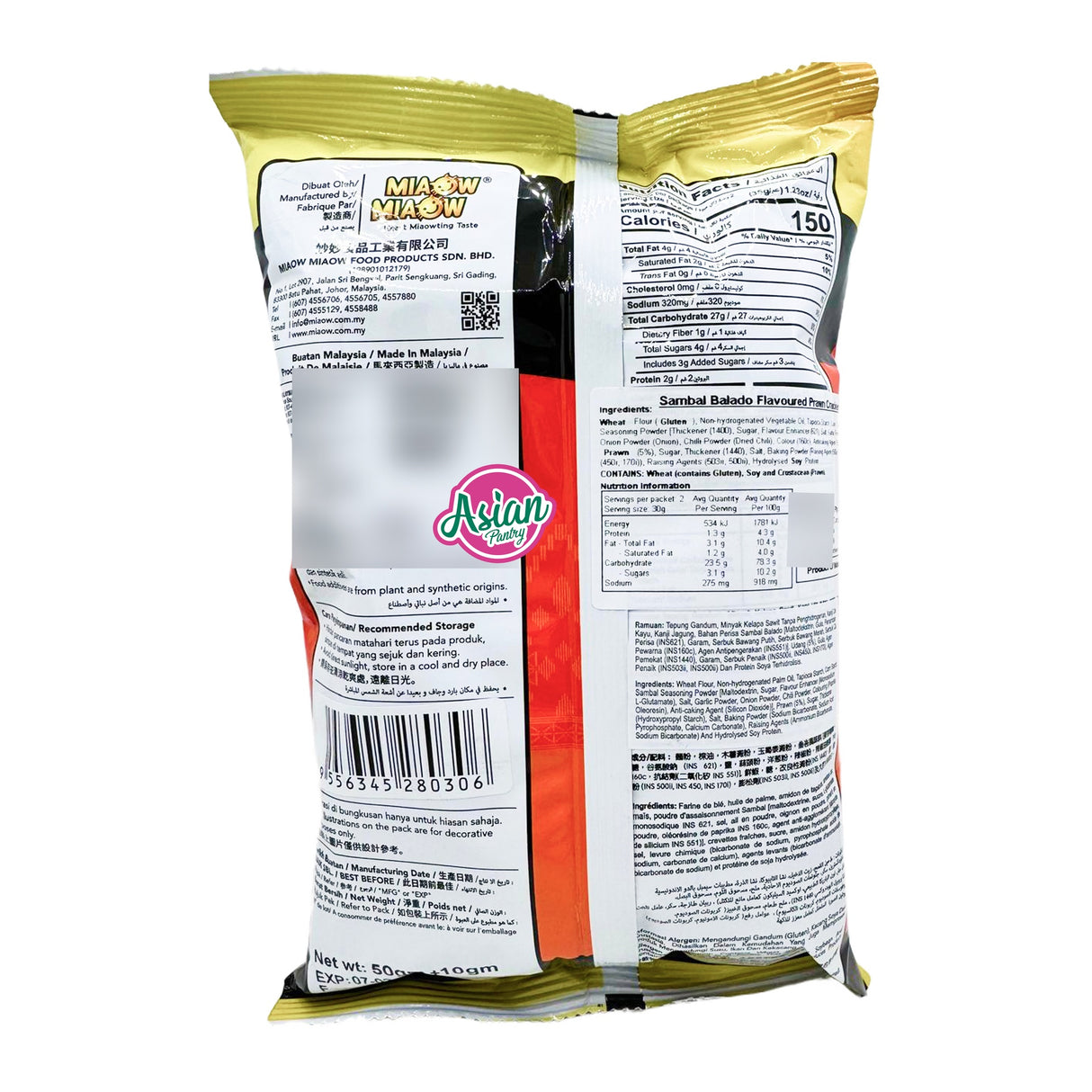 Miaow Miaow Sambal Balado Flavoured Prawn Crackers 60g