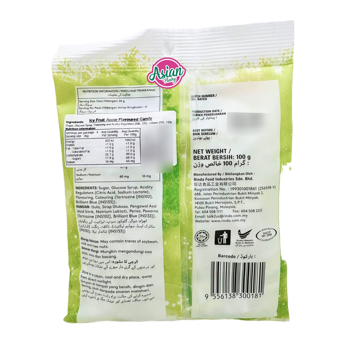 Rinda Icy Fruit Apple Flavoured Candy  100g