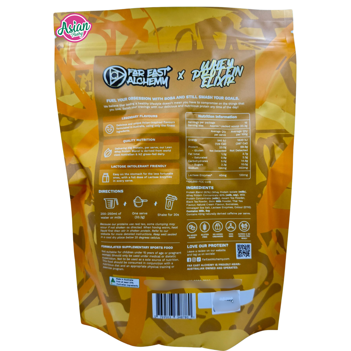Far East Alchemy Whey Protein Elixir Thai Milk Tea 500g - Back