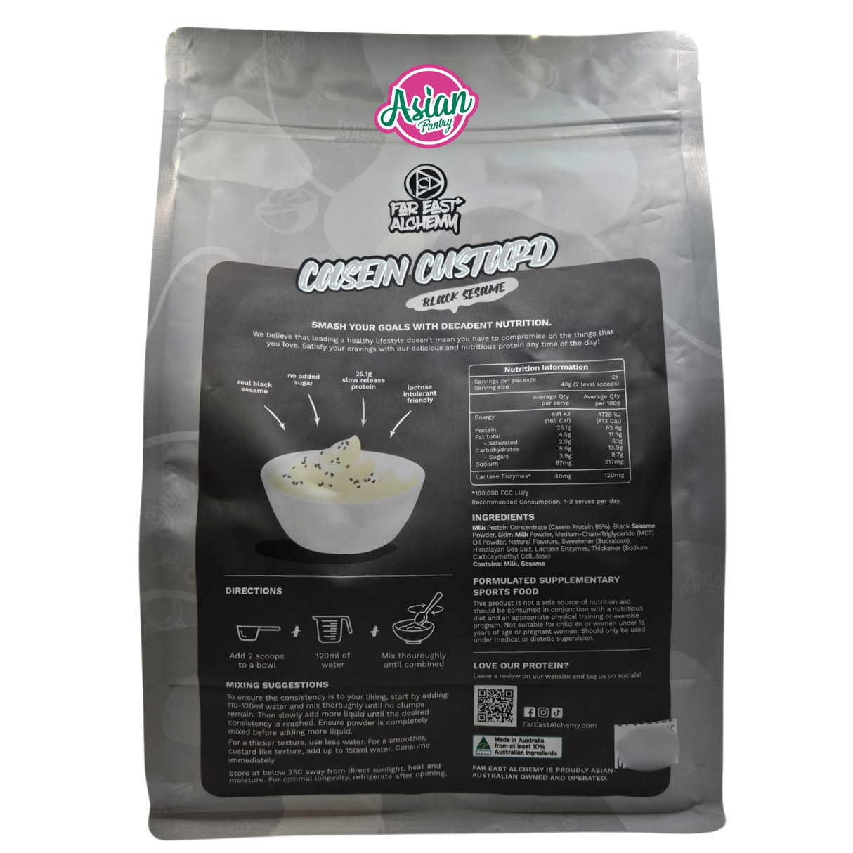 Far East Alchemy Casein Protein Custard Black Sesame (Limited Edition) 1kg - Back