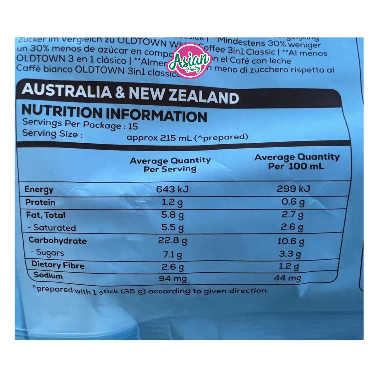 Old Town White Coffee Less Sugar Original 525g