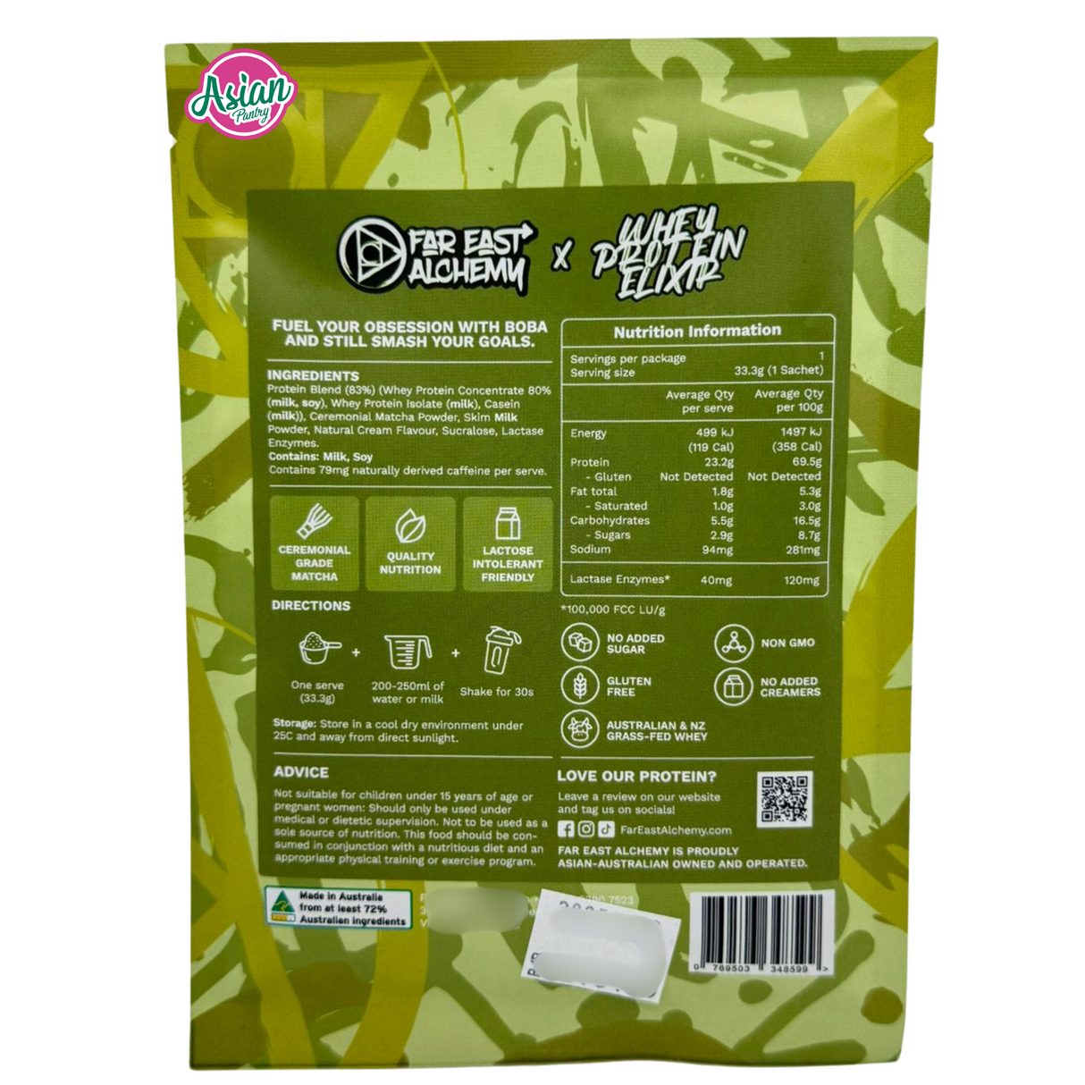 Far East Alchemy Whey Protein Elixir Matcha Latte (Sajian Tunggal) 33g