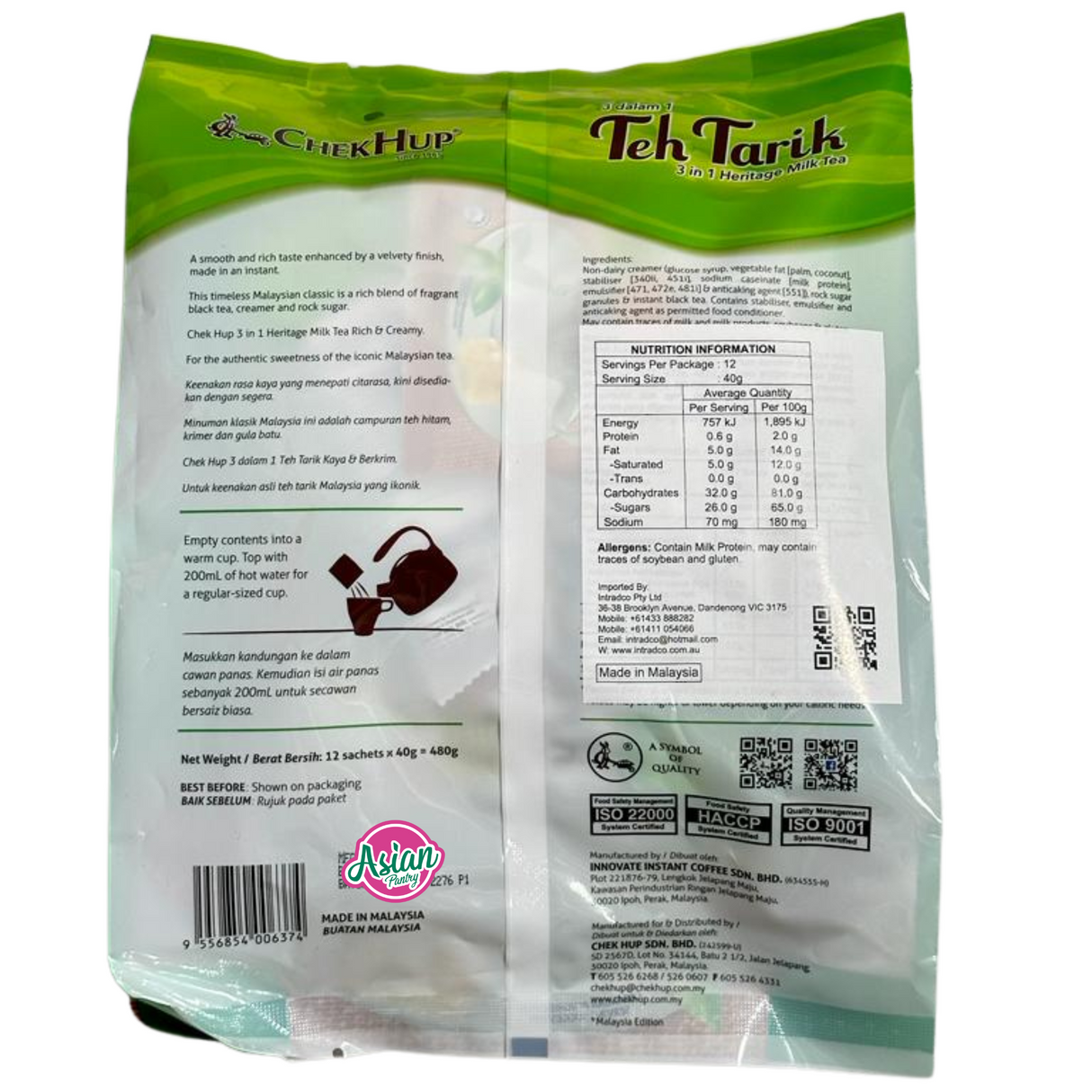ChekHup 3 in 1 Rich & Creamy with Rock Sugar 12pk 480g - Back