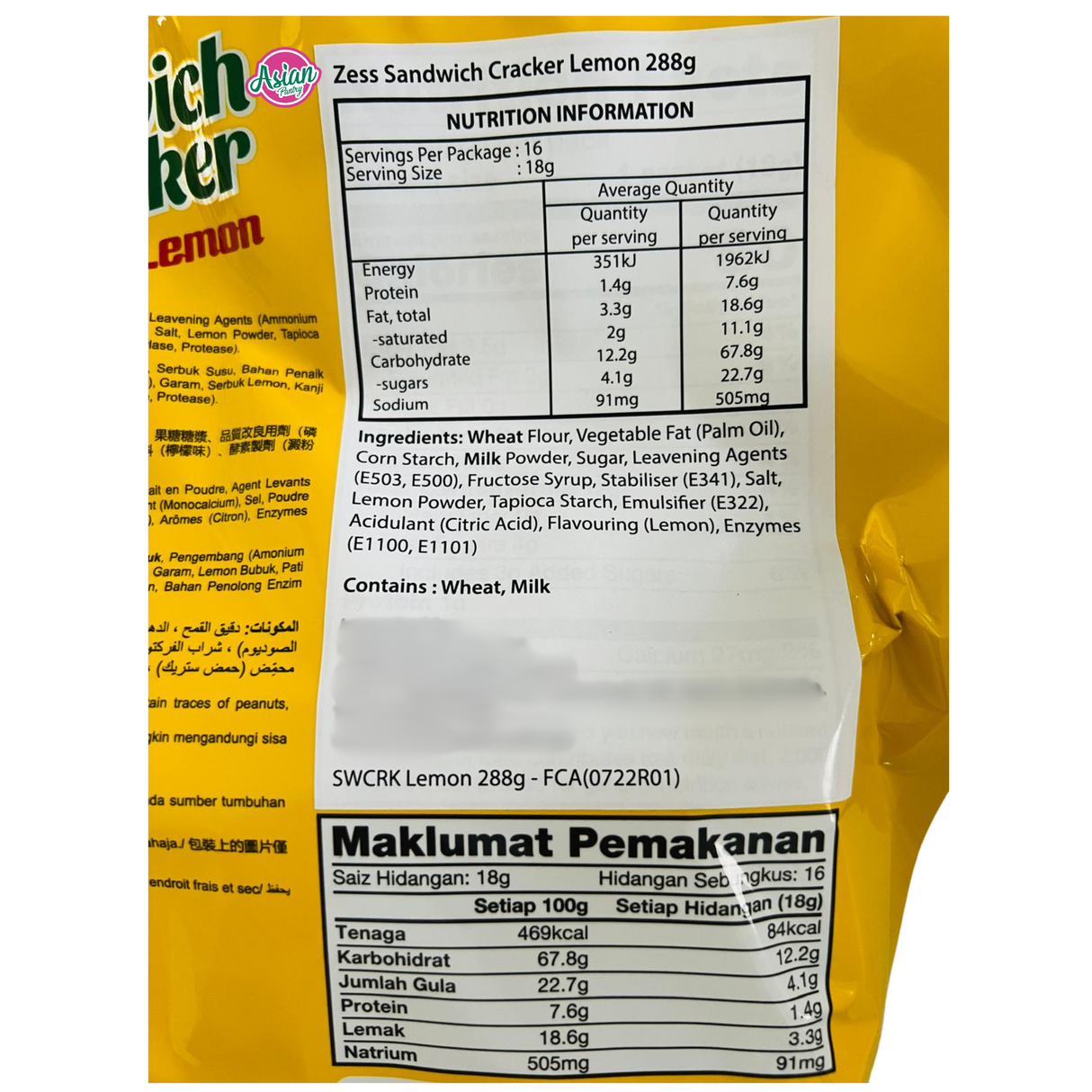 Zess Lemon Cracker Sandwiches 288g - Back