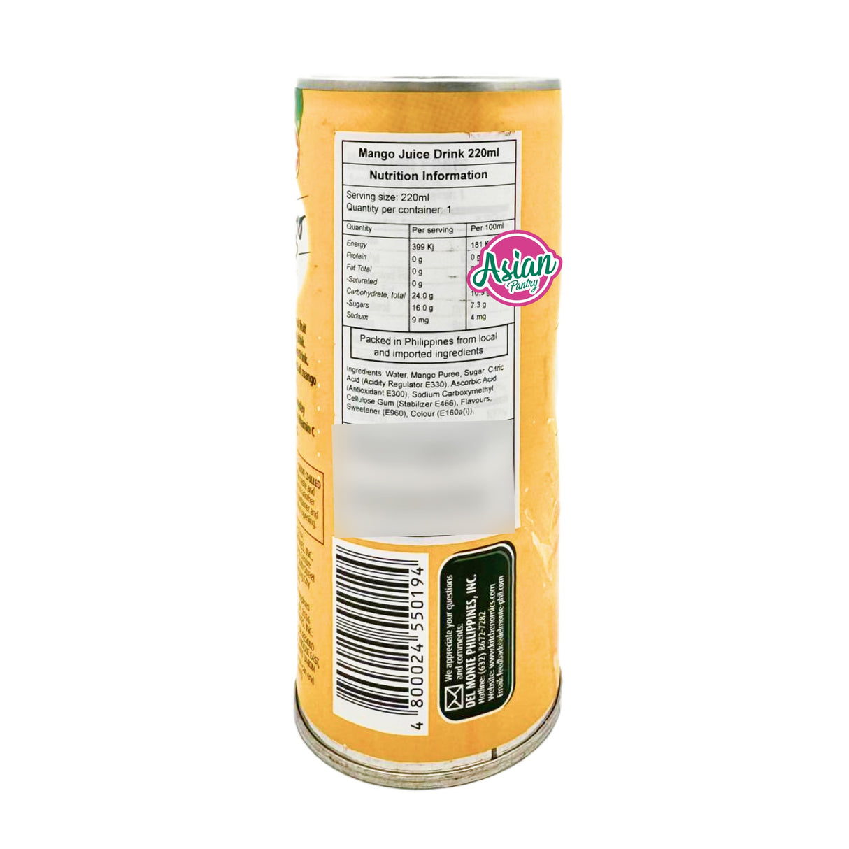 Del Monte Mango Juice 220ml (BBD: 01/12/2025) - Back