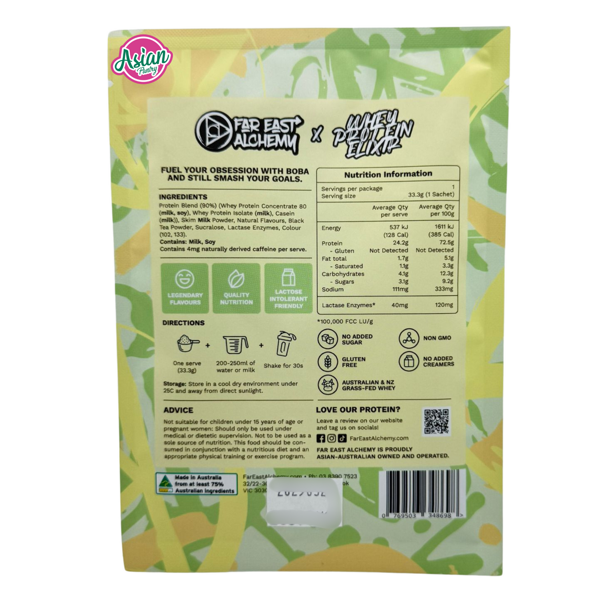 Far East Alchemy Whey Protein Elixir Teh Susu Honeydew (Sajian Tunggal) 33g