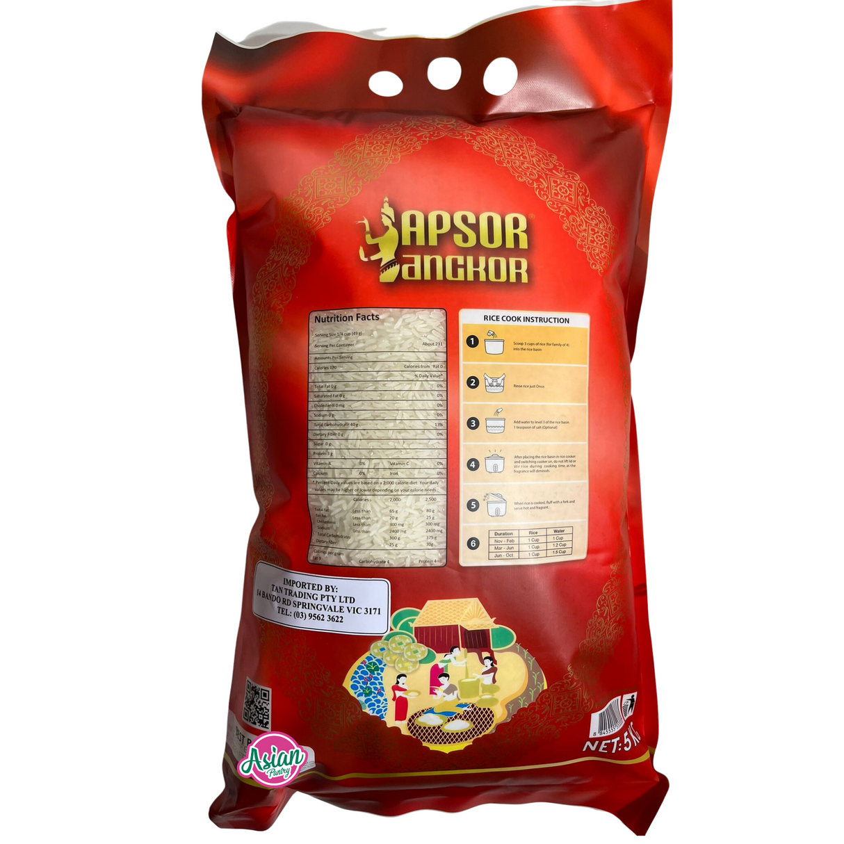 Apsor Angkor Cambodian Premium Jasmine Rice 5kg - Back