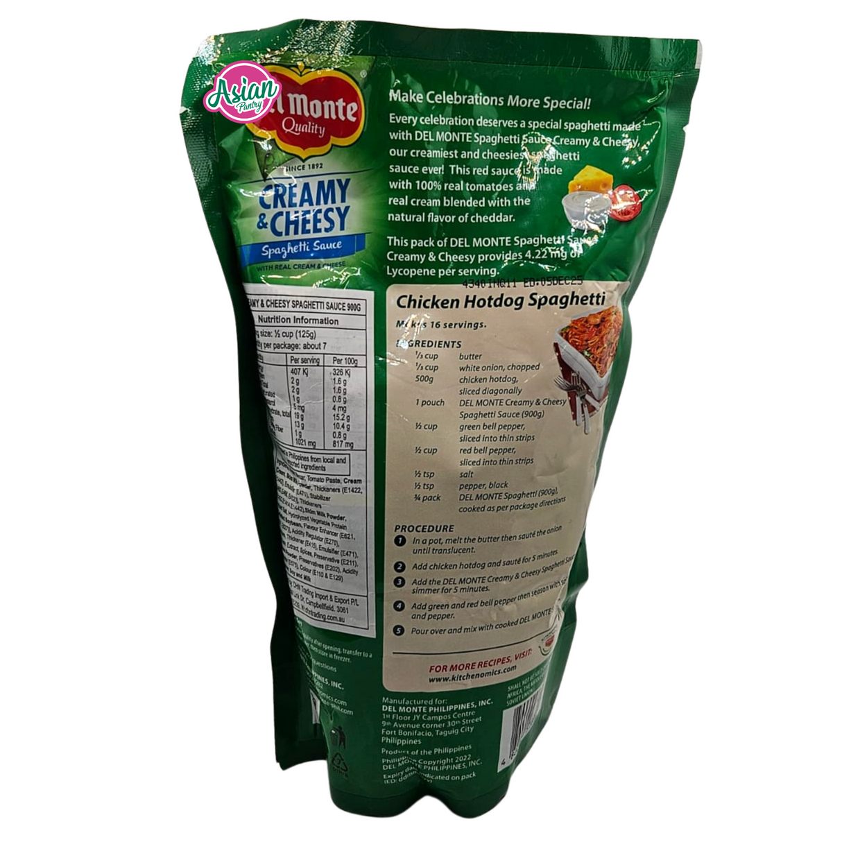 Delmonte Spaghetti Sauce Creamy & Cheesy 900g - Back