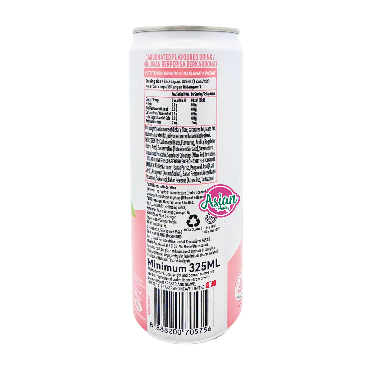 F&N Sparkling Korean Peach Water Sugar Free 325ml