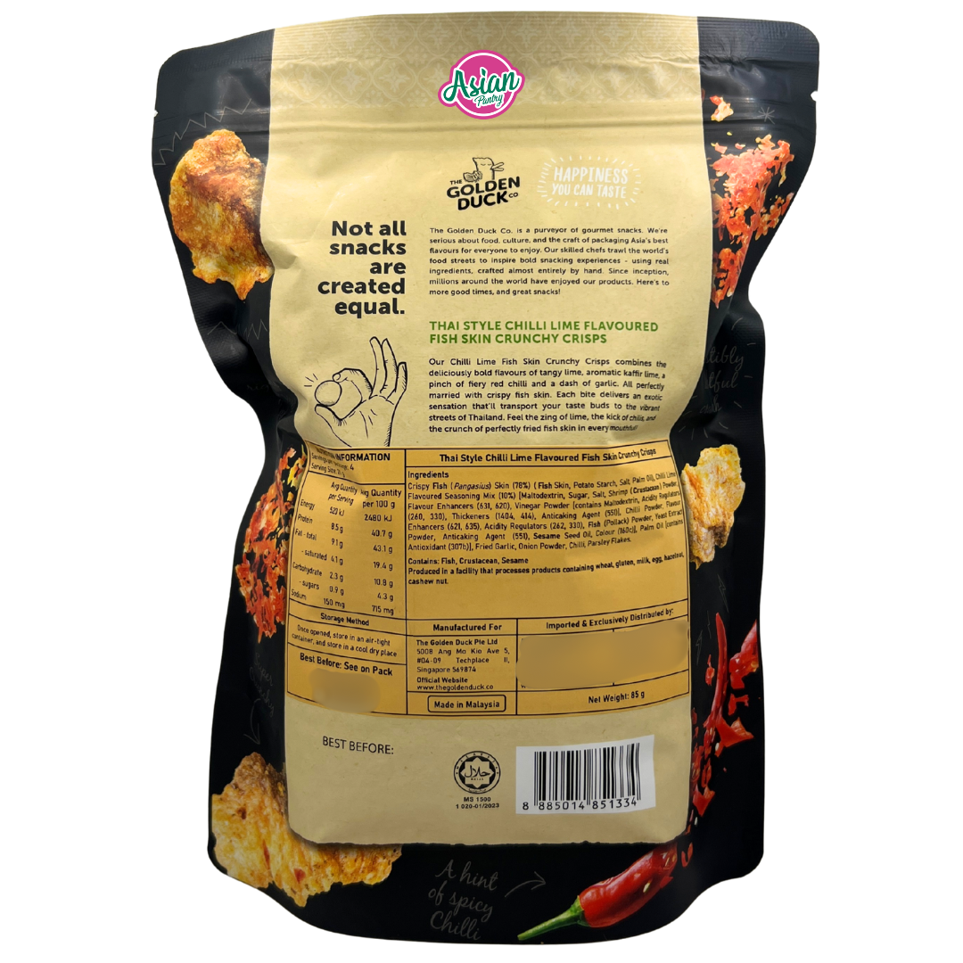 Golden Duck Thai Style Chilli Lime Flavoured Fish Skin Crunchy Crisps 85g