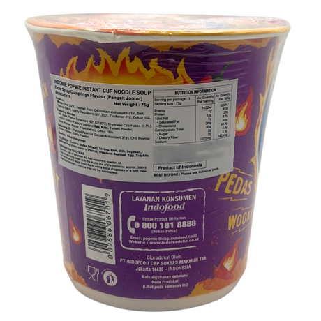 Indomie PopMie Instant Cup Noodle Soup Extra Spicy Dumplings Flavour (Pangsit Jontor) 75g
