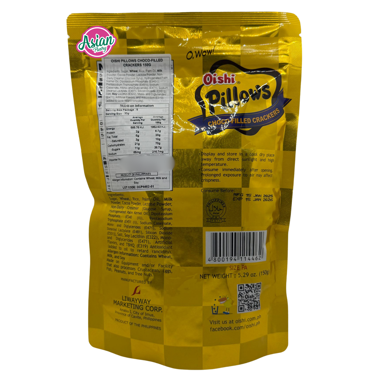 Oishi Pillows Choco-Filled Crackers 150g