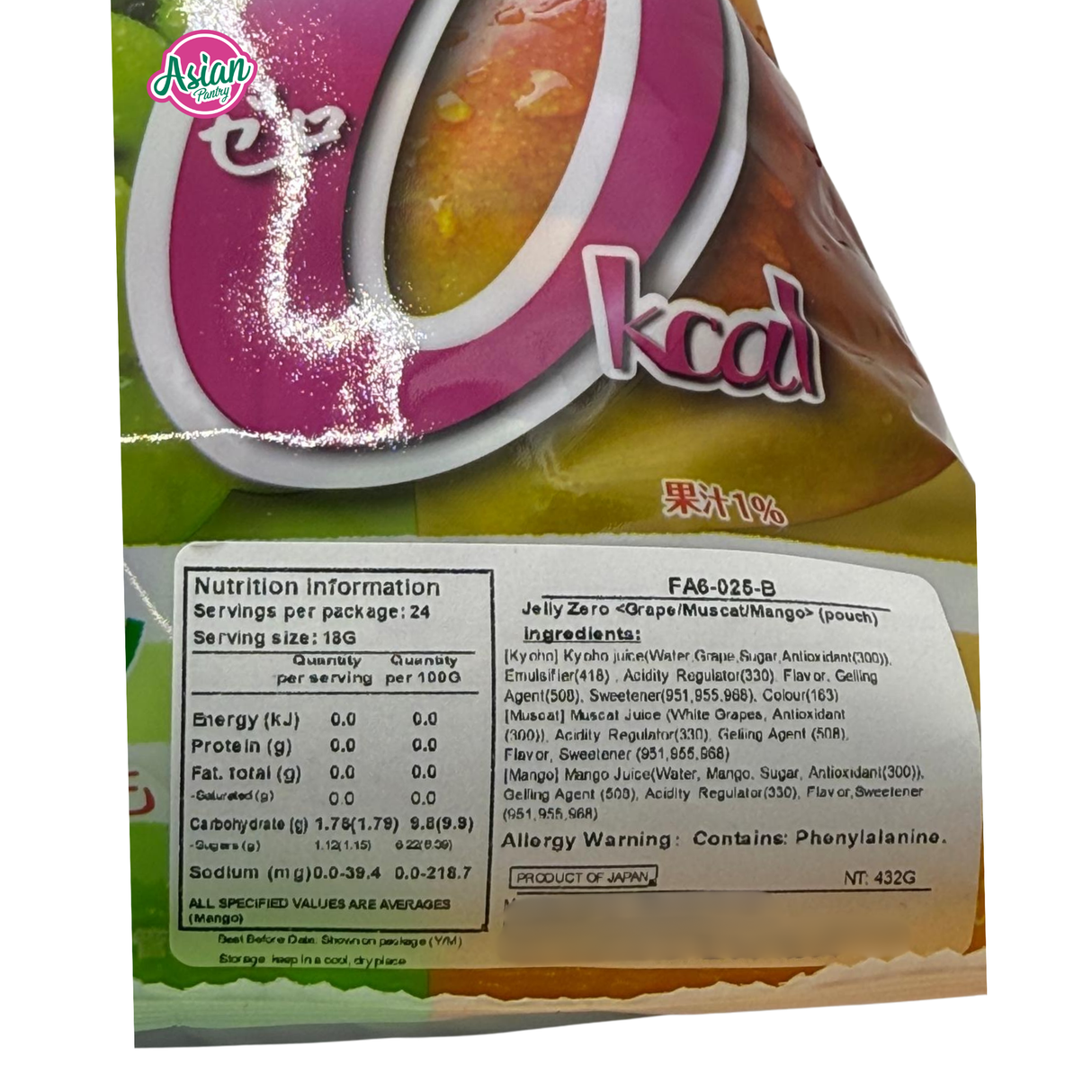 Orihiro Jelly Zero Calorie Grape & Muscat & Mango Flavours 432g