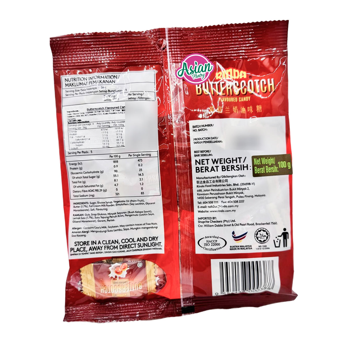 Rinda Butterscotch Flavoured Candy 100g