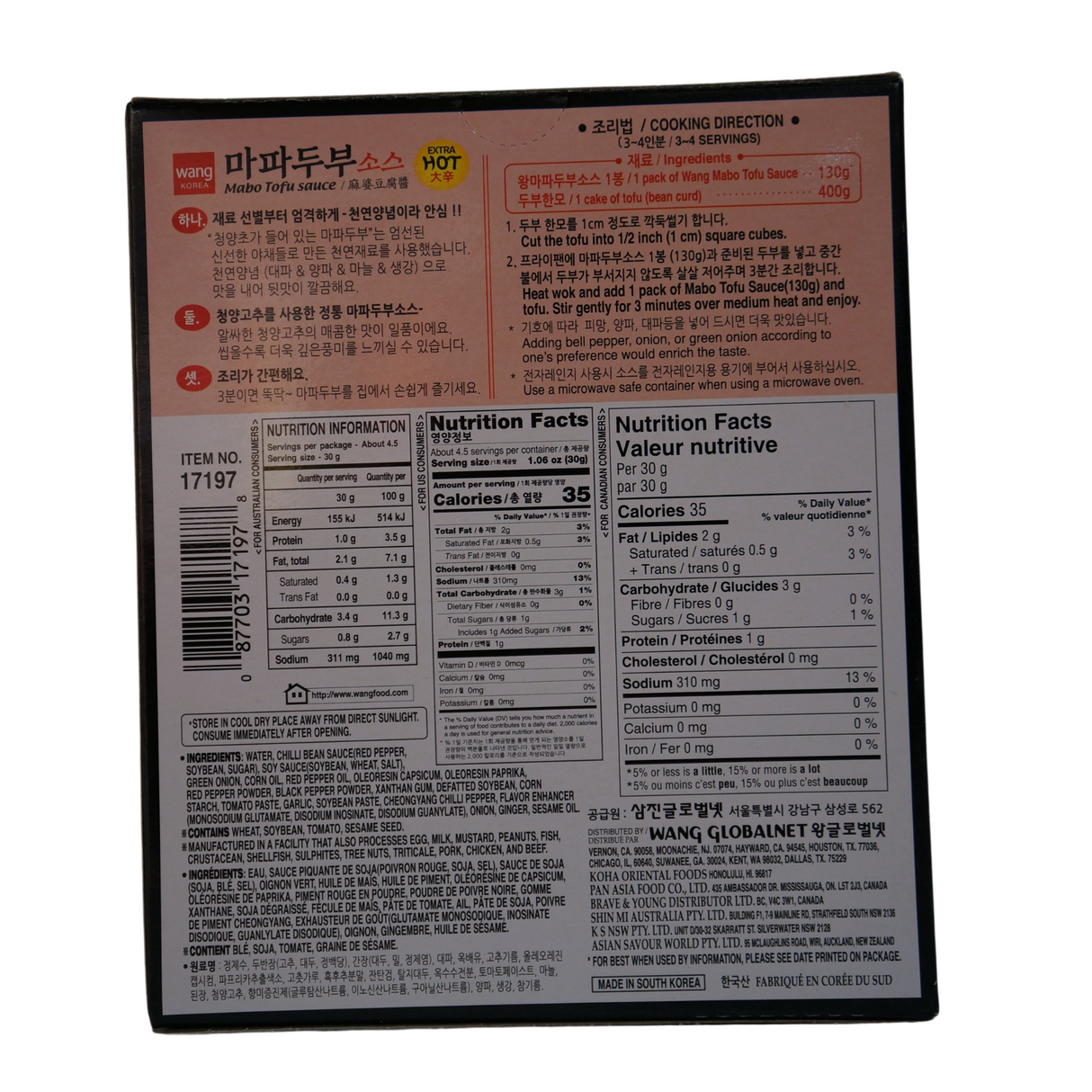 Sos Tauhu Mabo Wang Korea Extra Hot 130g