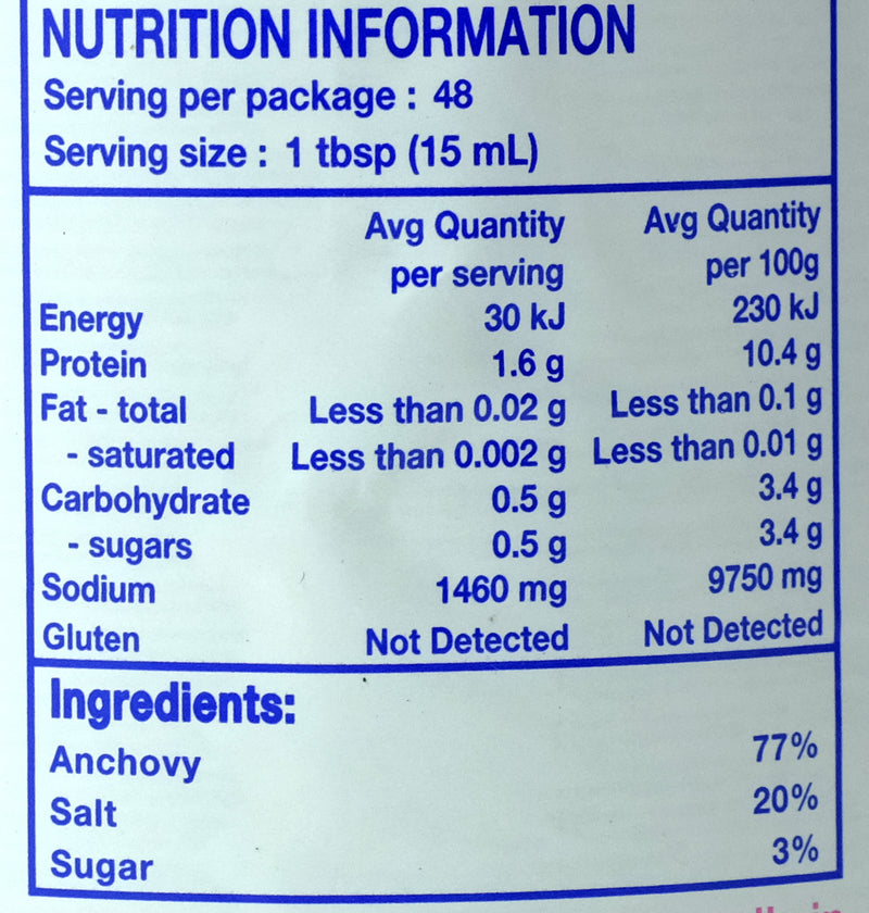 Squid Brand Fish Sauce 725ml Nutritional Information & Ingredients
