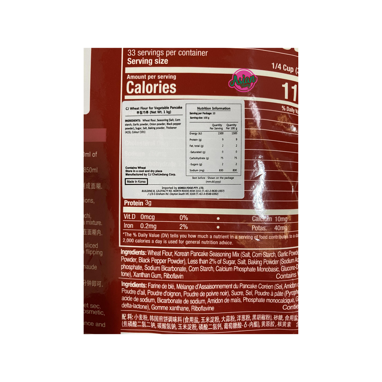 Beksul Korean Pancake Mix 1000g Nutritional Information & Ingredients