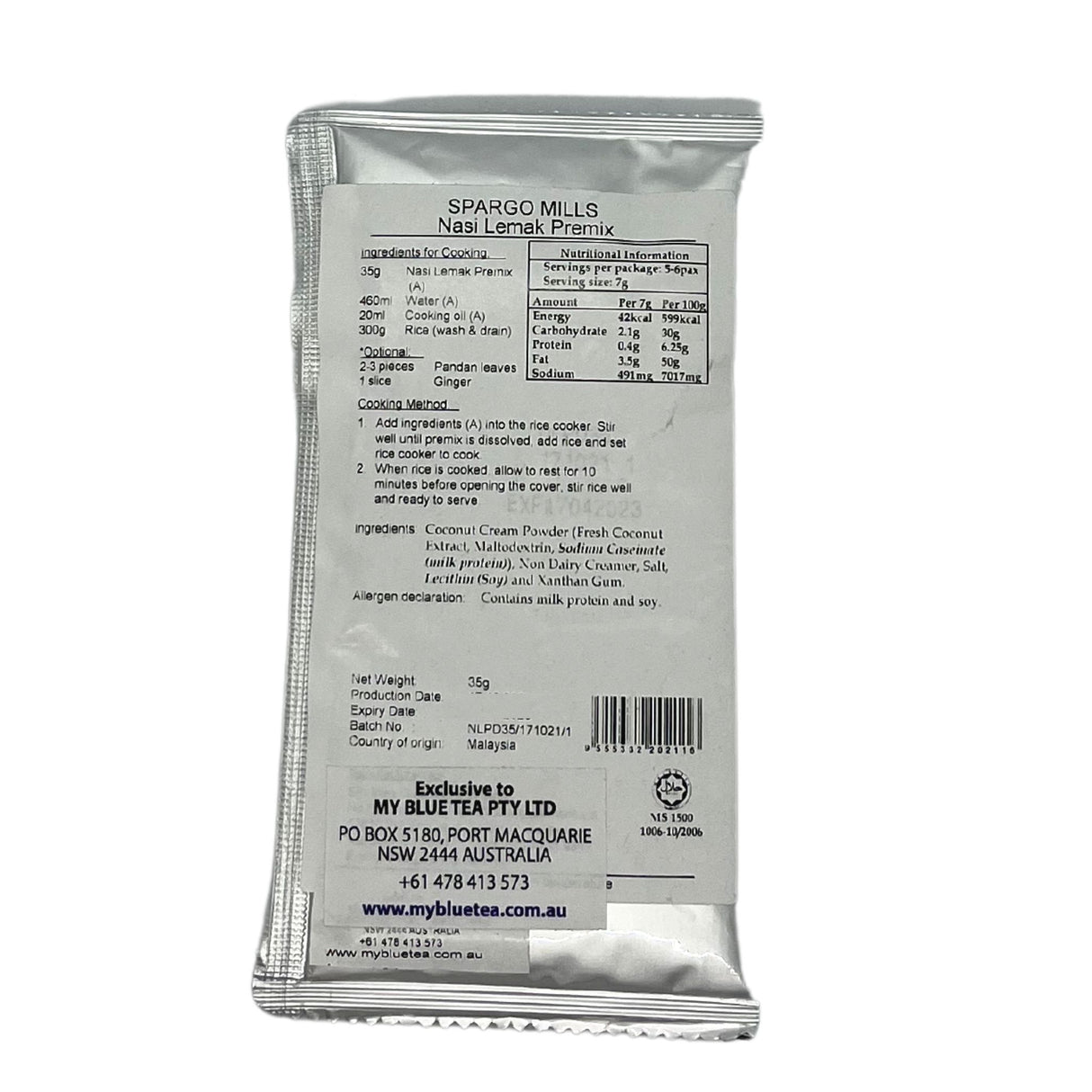 Spargo Mills Premix Nasi Lemak 35g Back