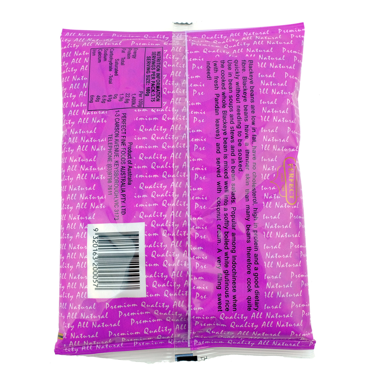 Perfect Fine Foods Black Eye Beans 375g Back