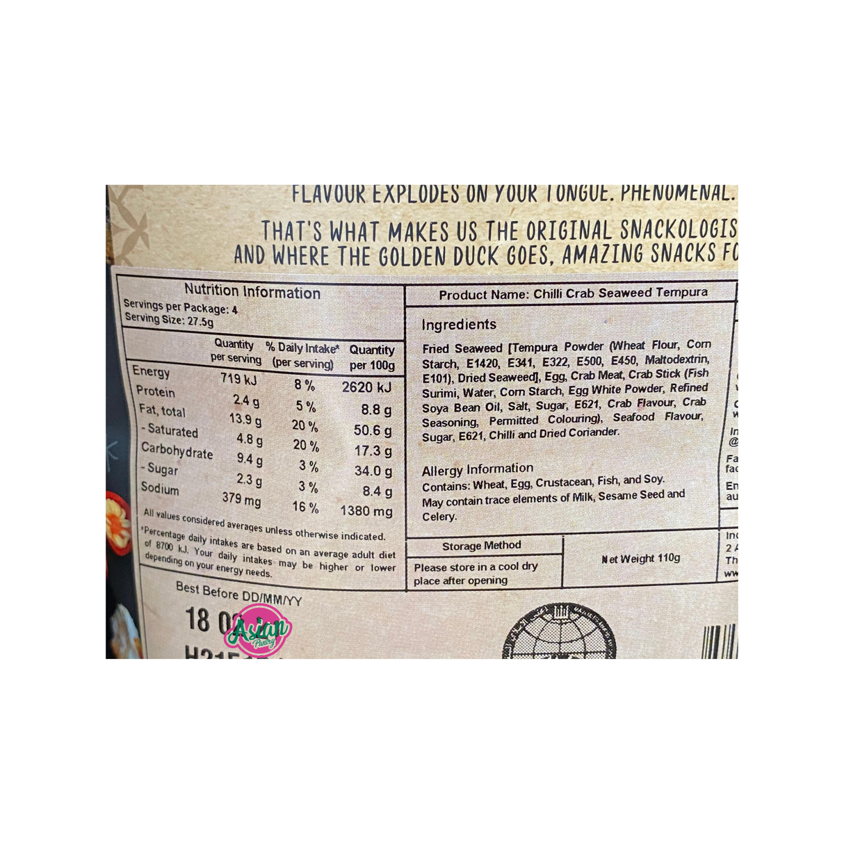 Golden Duck Chilli Crab Seaweed Tempura 110g Back