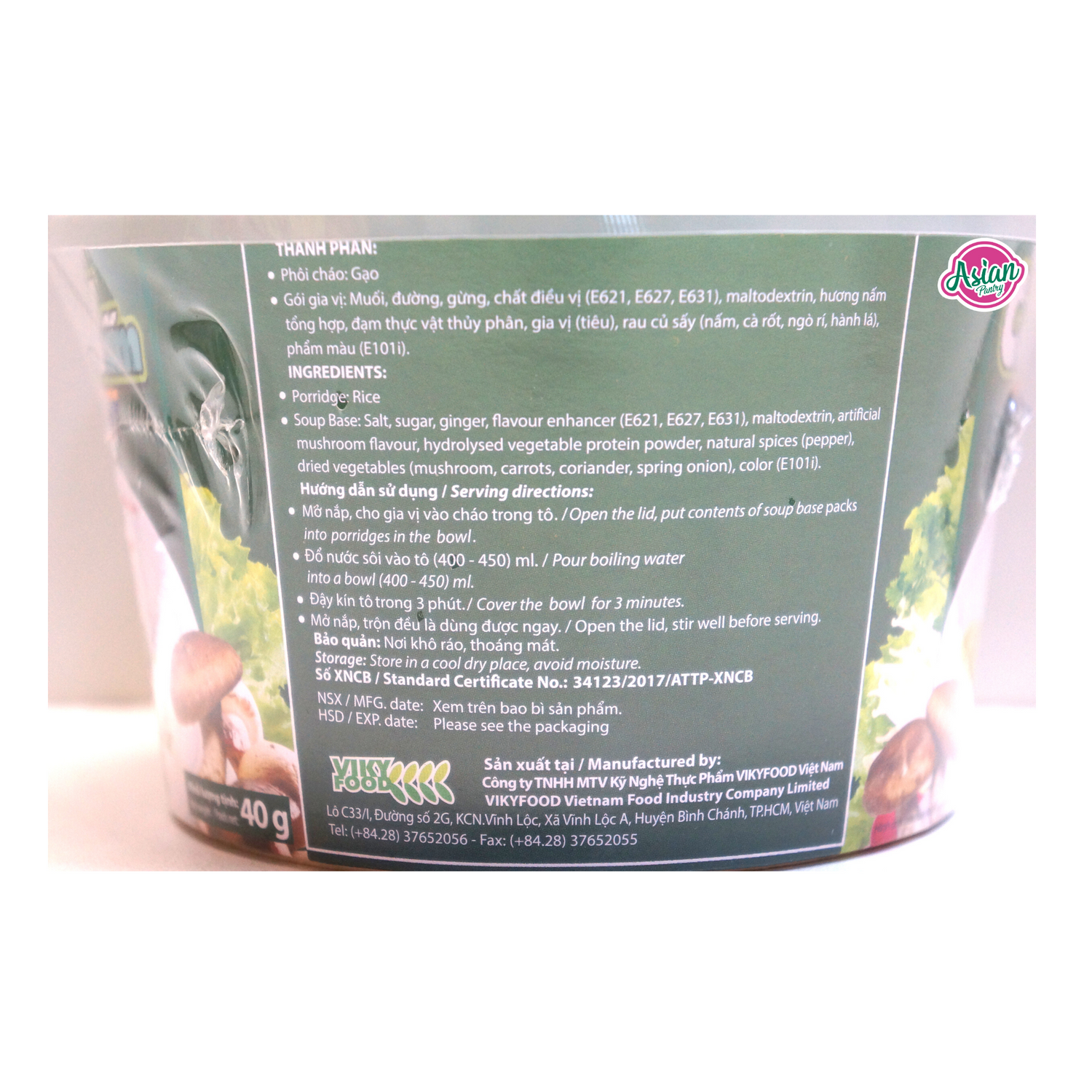 Chao Nam Instant Porridge Bowl Mushroom Flavour 40g Back