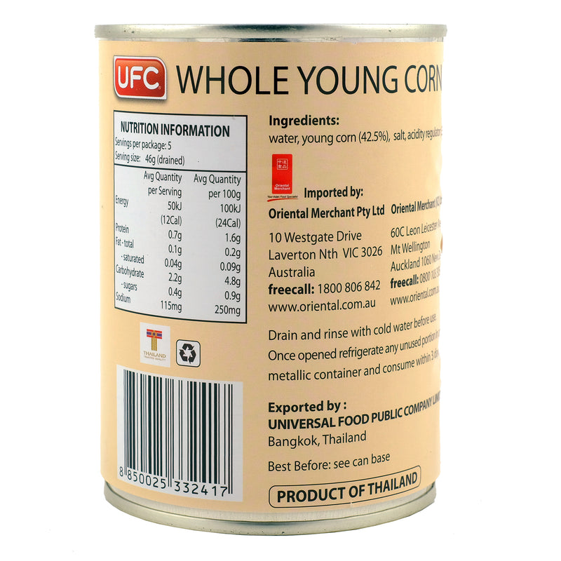 UFC Whole Young Corn 540g Back
