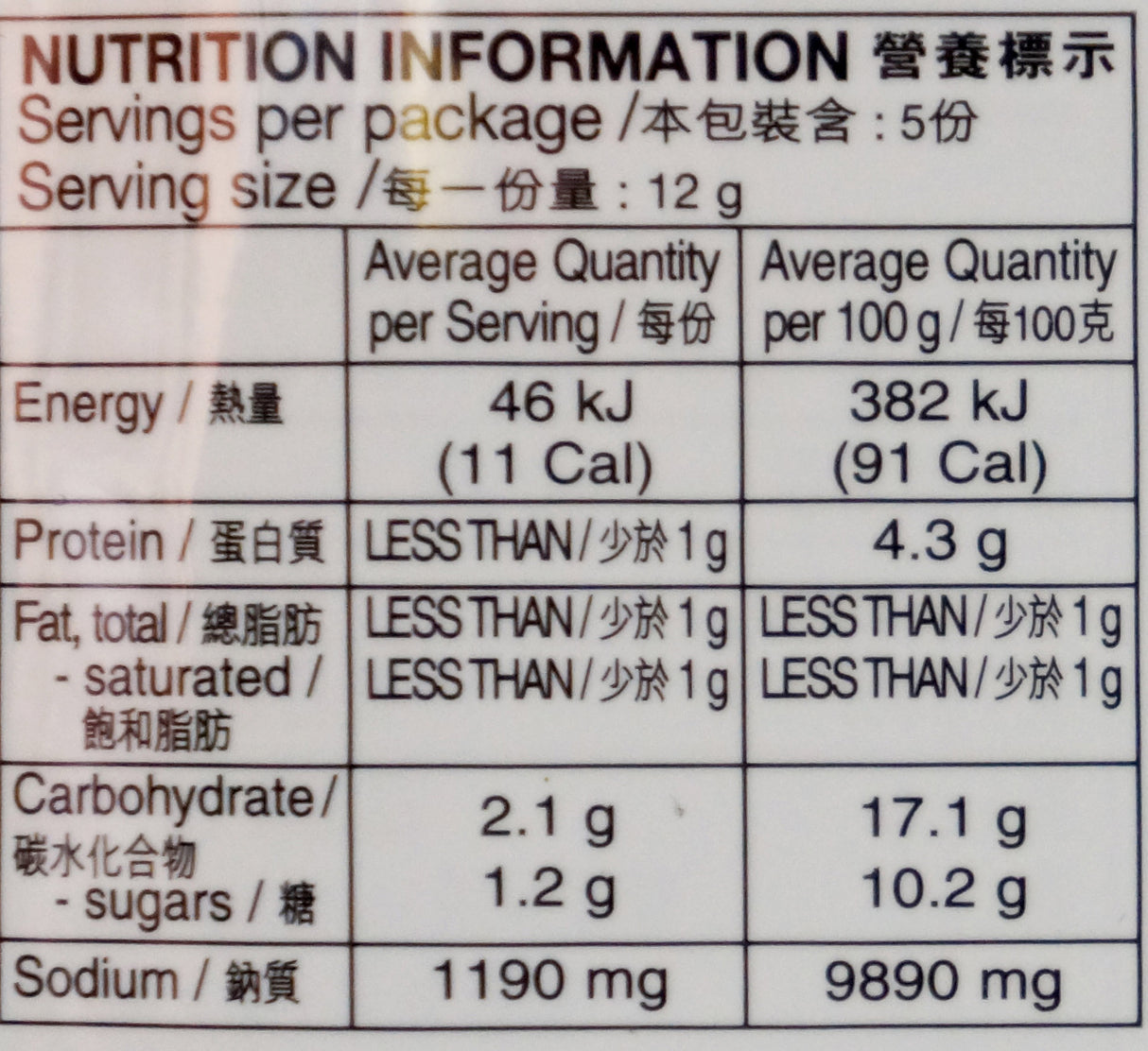 Lee Kum Kee Chicken Hot Pot Base 60g Nutritional Information & Ingredients