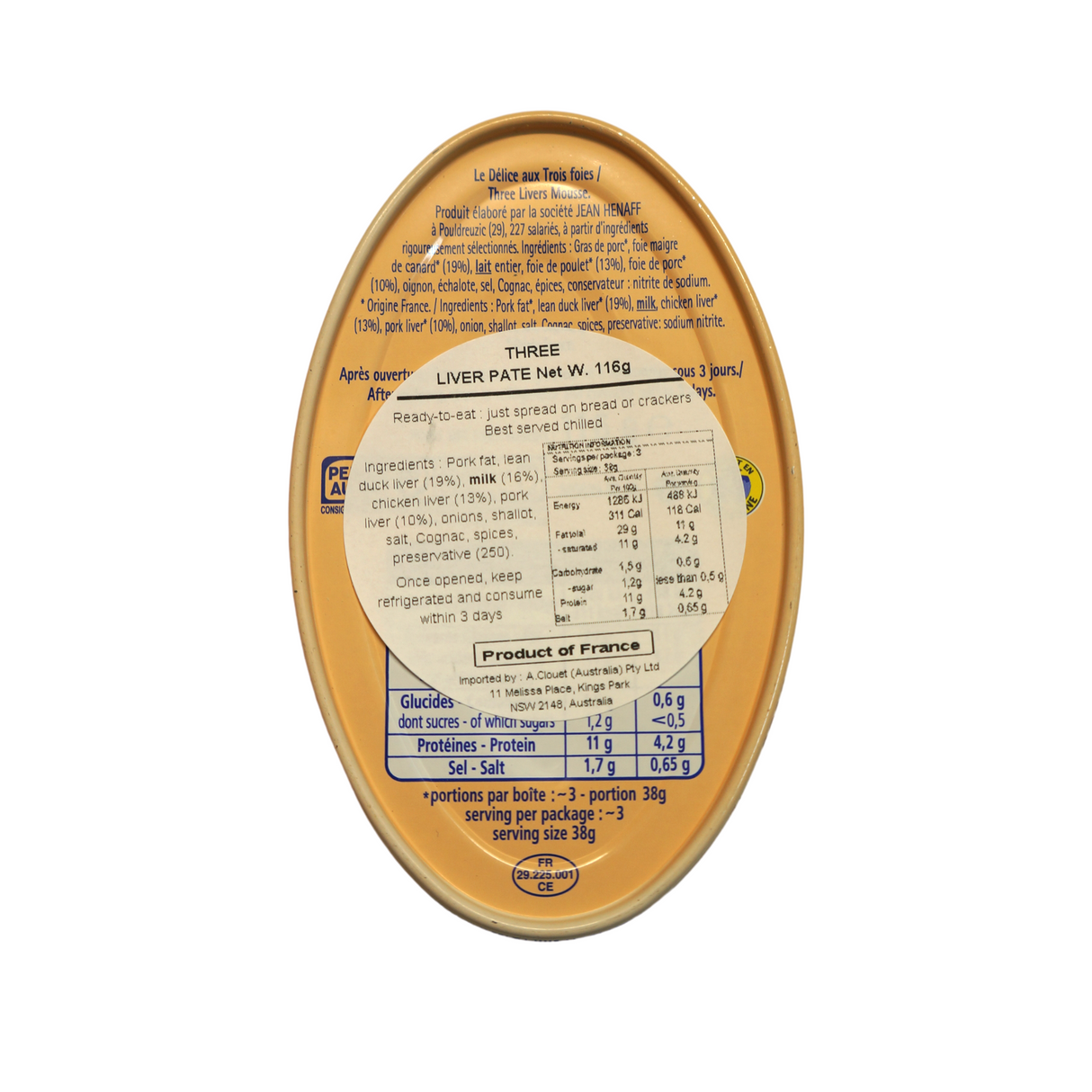 Henaff Three Liver Pate 116g Nutritional Information & Ingredients