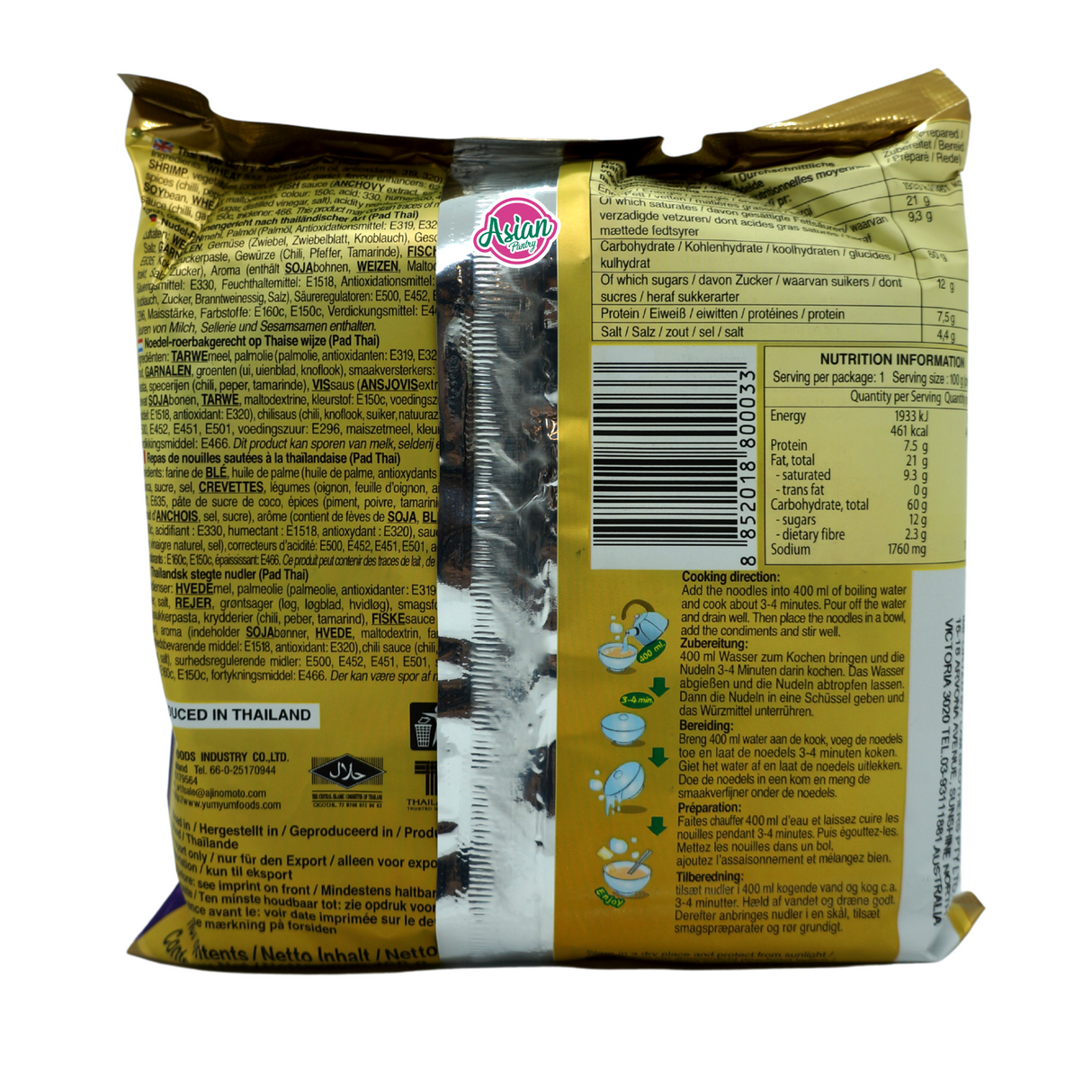 Yum Yum Pad Thai Stir-Fried Noodles 100g Back