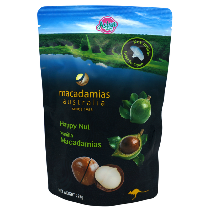 Happy Nut Vanilla Macadamias 225g Front