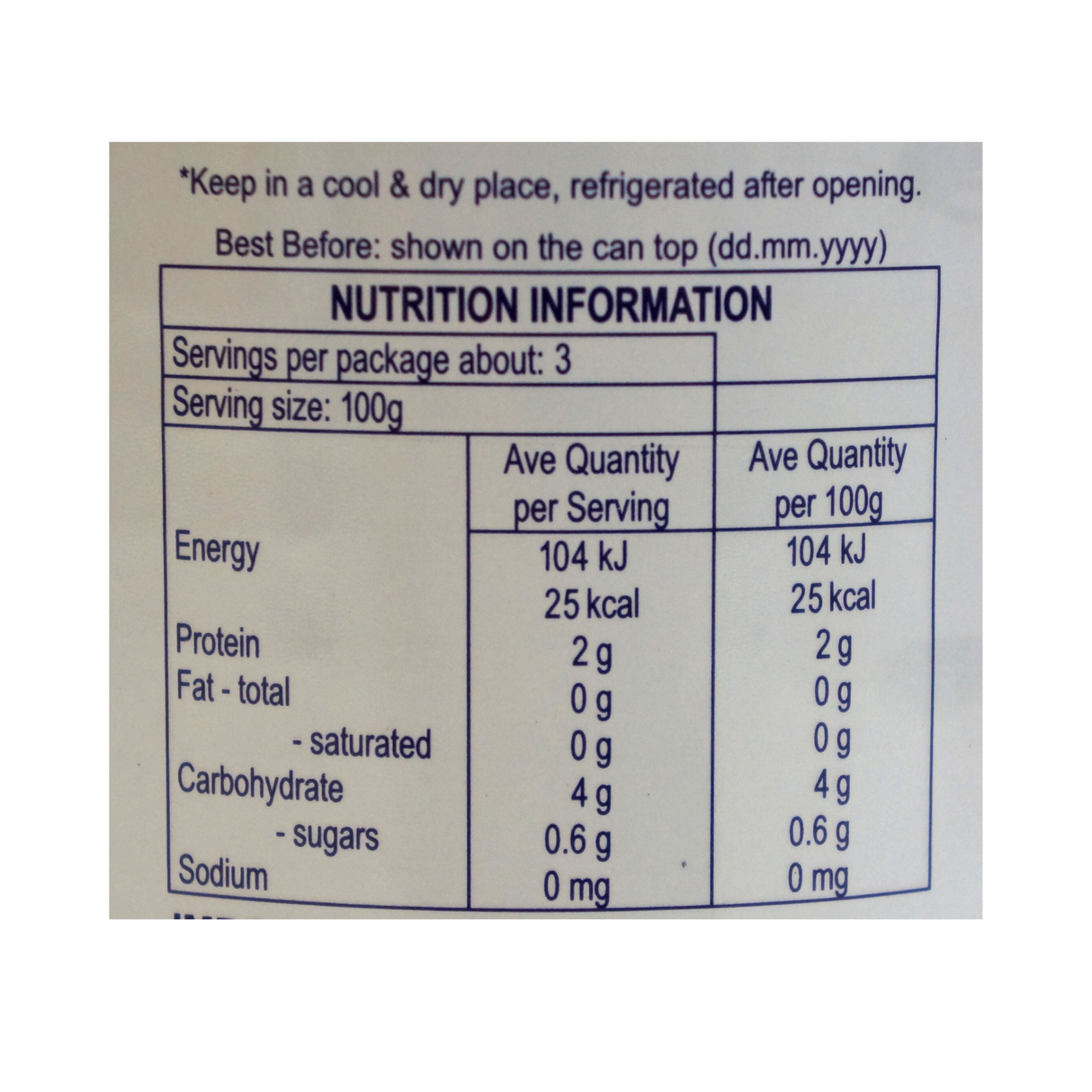 Rolin Brand Bamboo Shoot Sliced 540g Nutritional Information & Ingredients