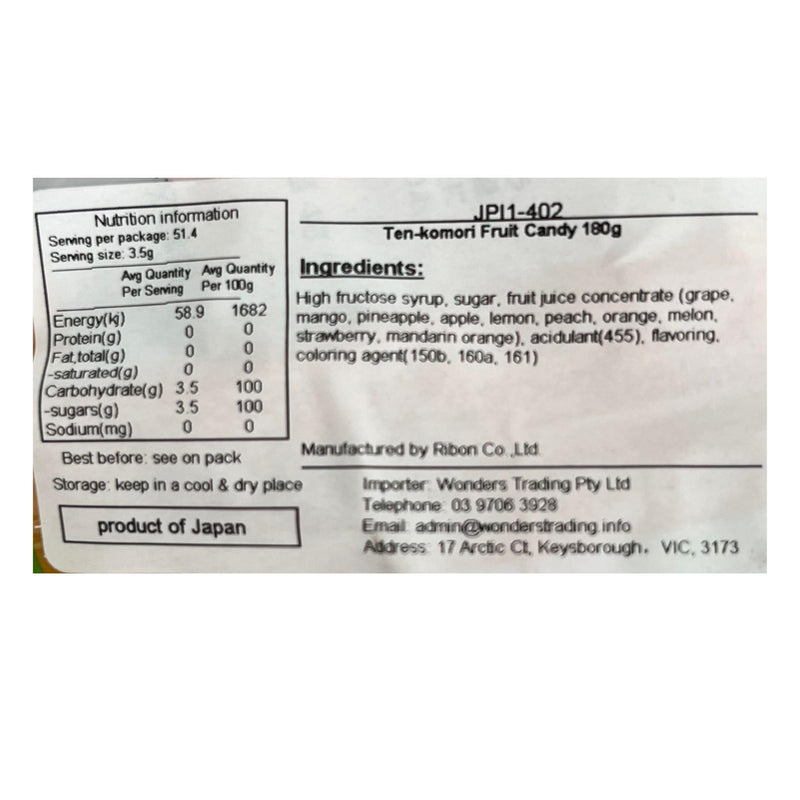 Ribon Fruit Candy 180g Nutritional Information & Ingredients