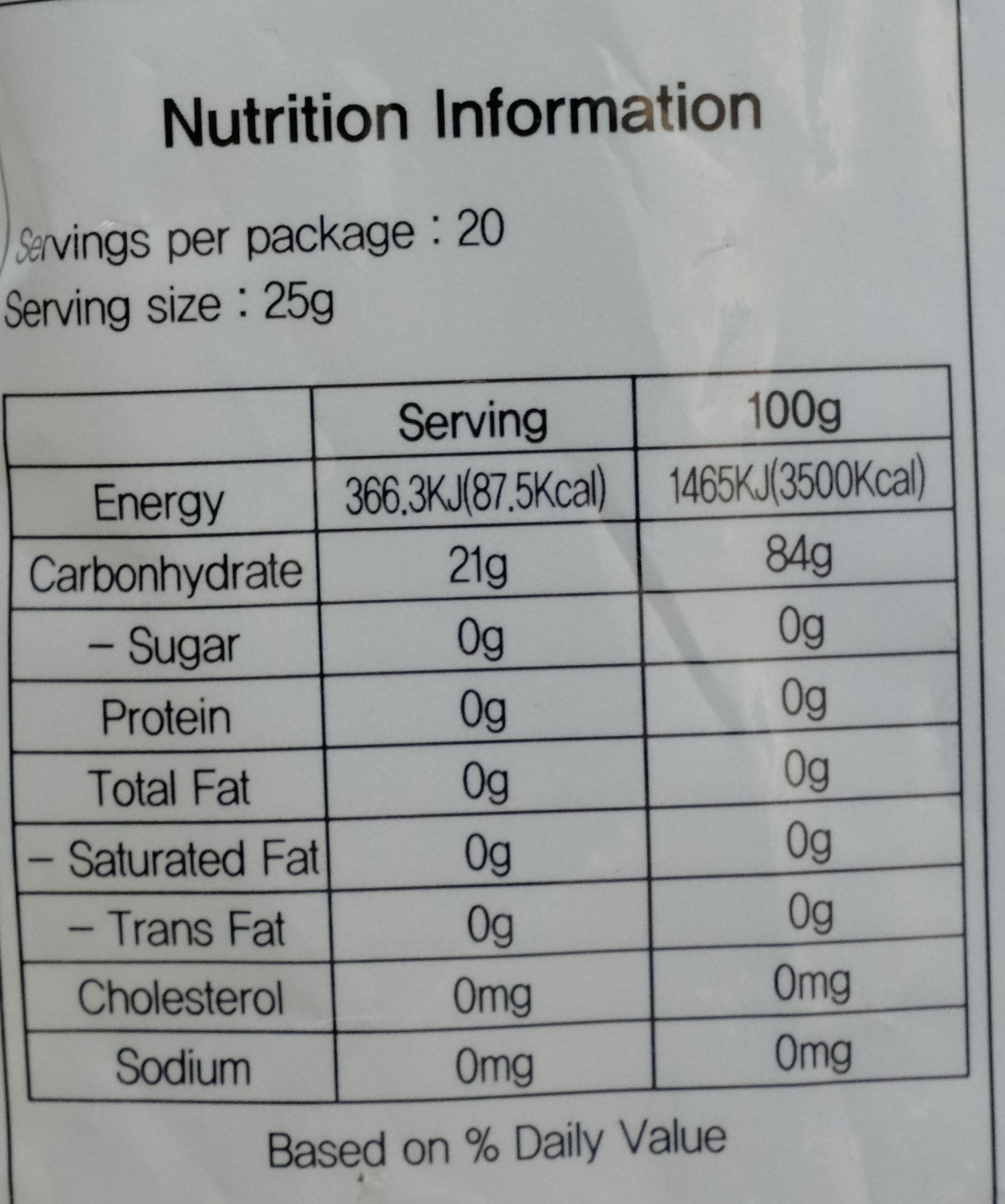 Camel Brand Sweet Potato Noodles 500g Nutritional Information & Ingredients