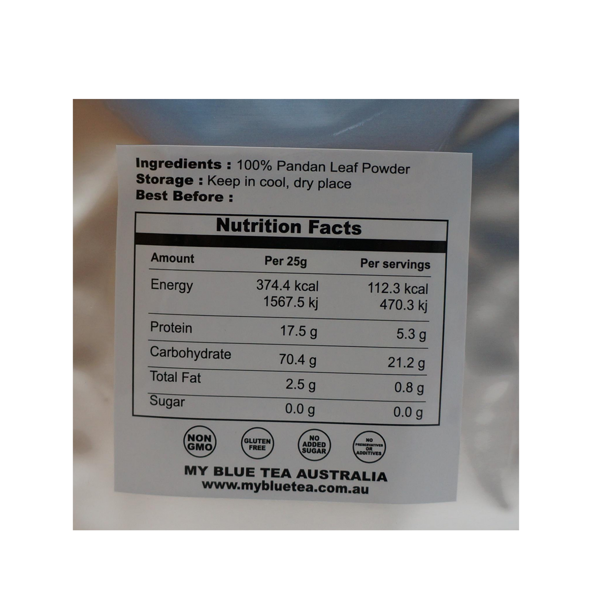 My Blue Tea Pandan Leaf Powder 50g Back