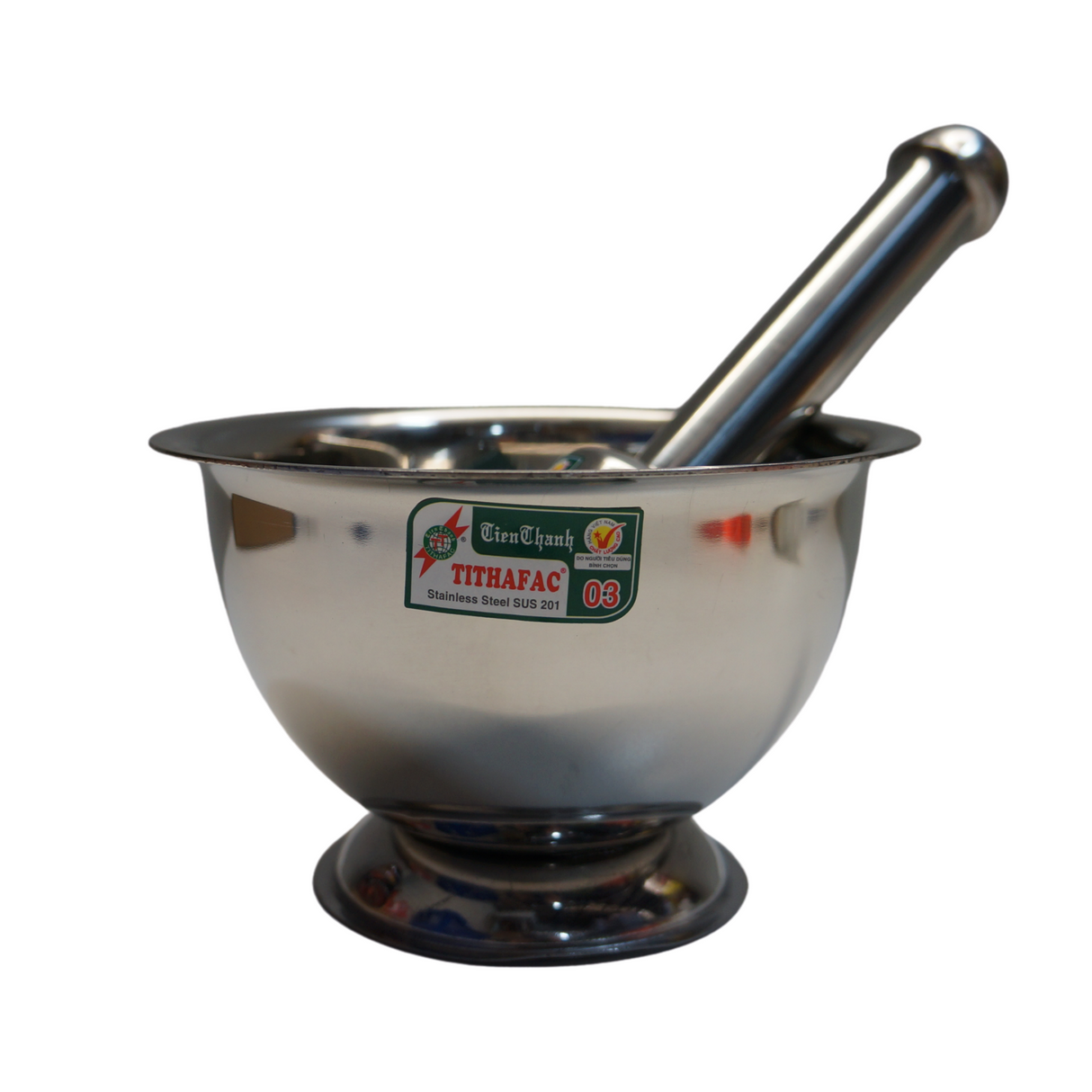 Tithafac Stainless Steel Mortar & Pestle 16cm 1set Front