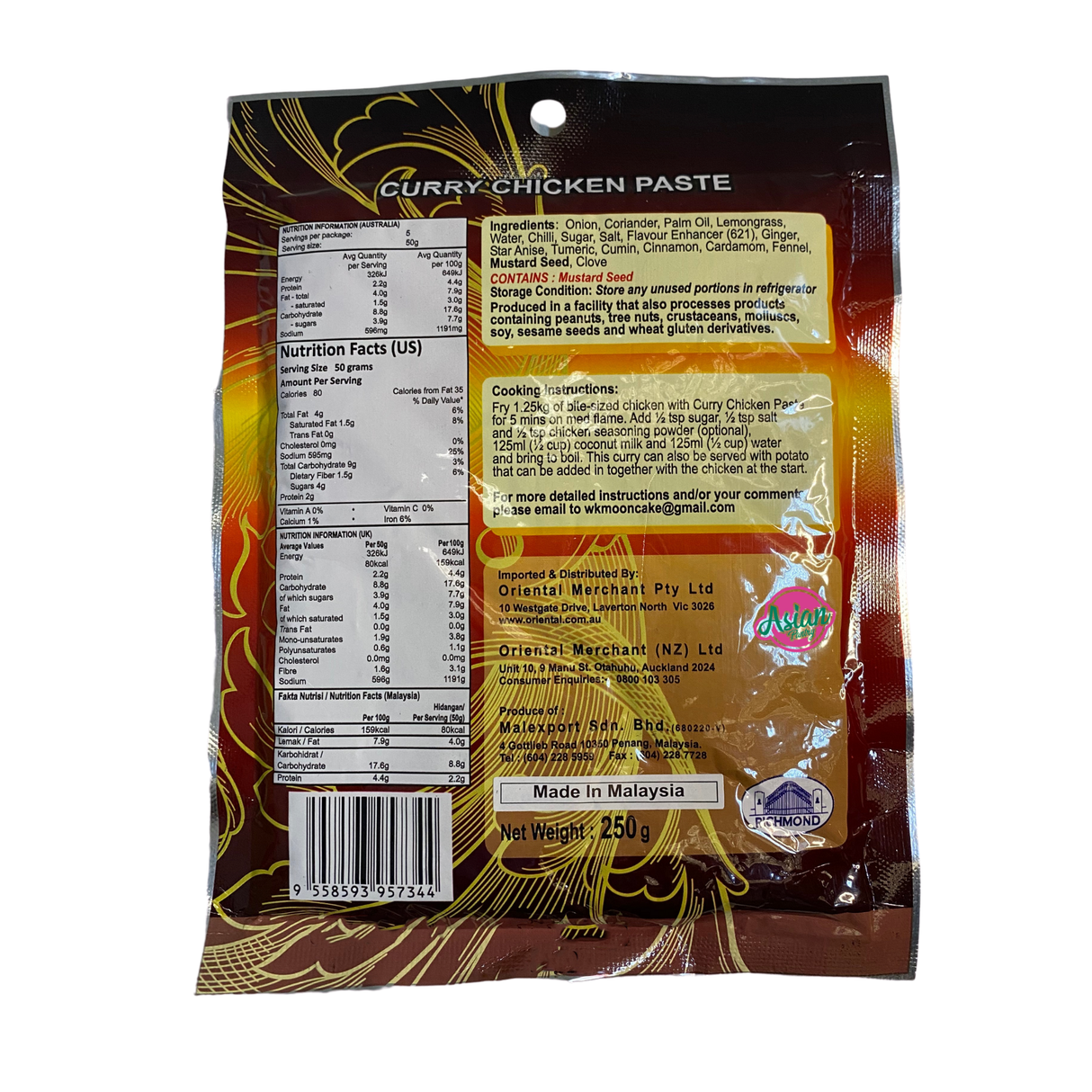 Richmond Brand Curry Chicken Paste 250g Back
