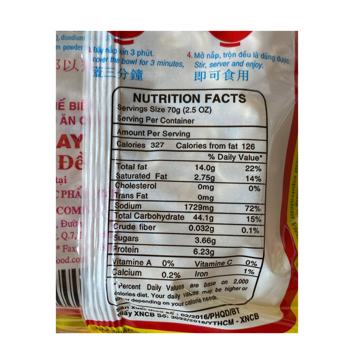 Mi Chay Vegetarian Instant Noodle 70g Back