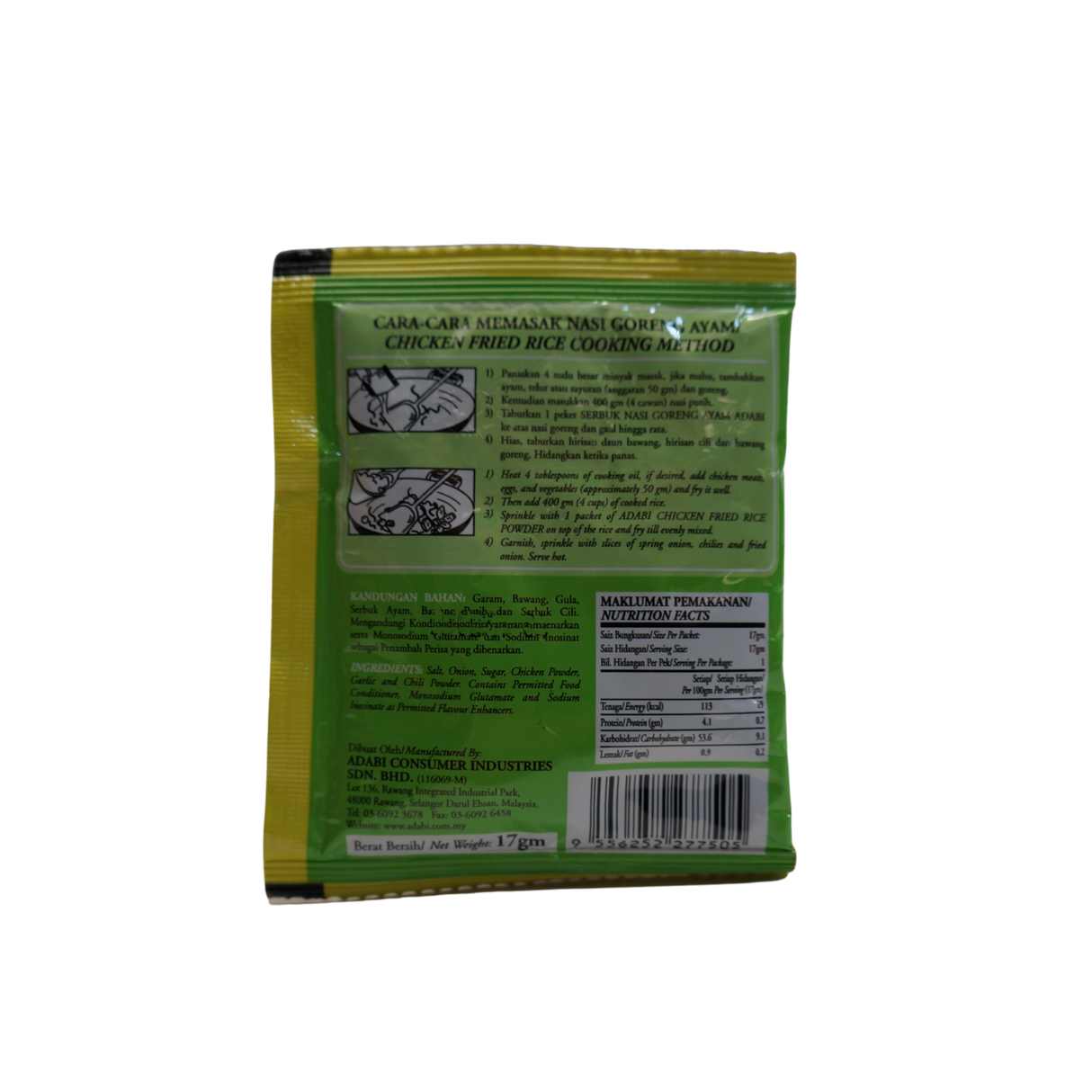 Adabi Ayam Nasi Goreng Powder 17g Back