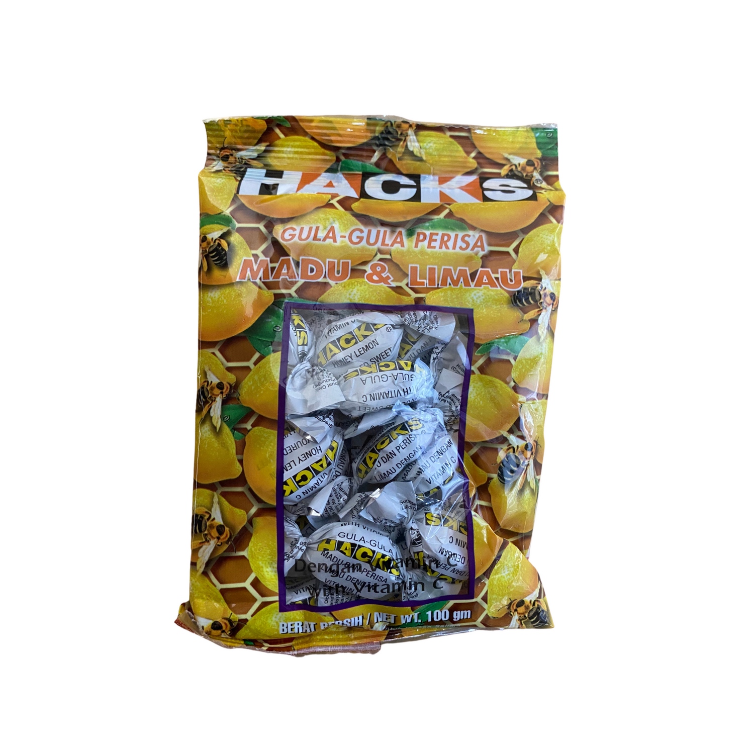 Hacks Gula Gula Honey & Lemon 100g Front