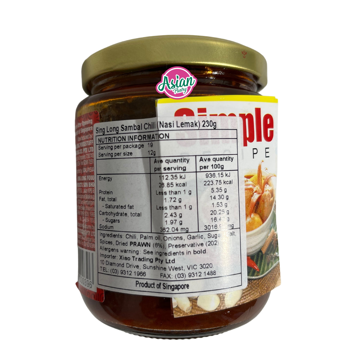 Singlong Sambal Chilli Nasi Lemak 230g