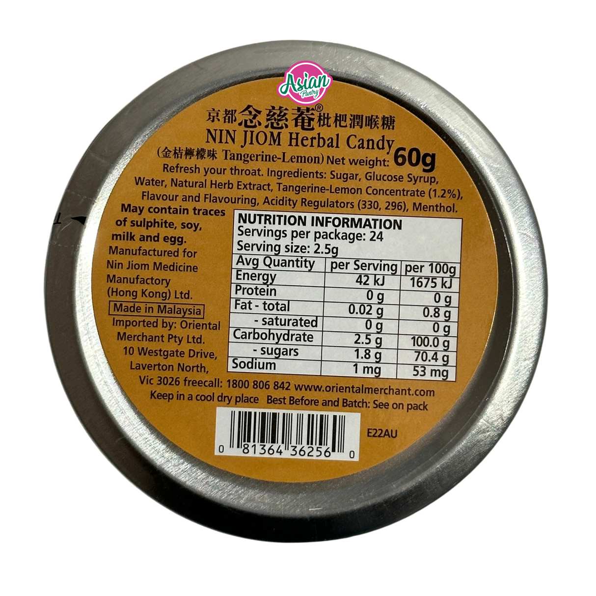 Nin Jiom Herbal Candy Tangerine-Lemon 60g