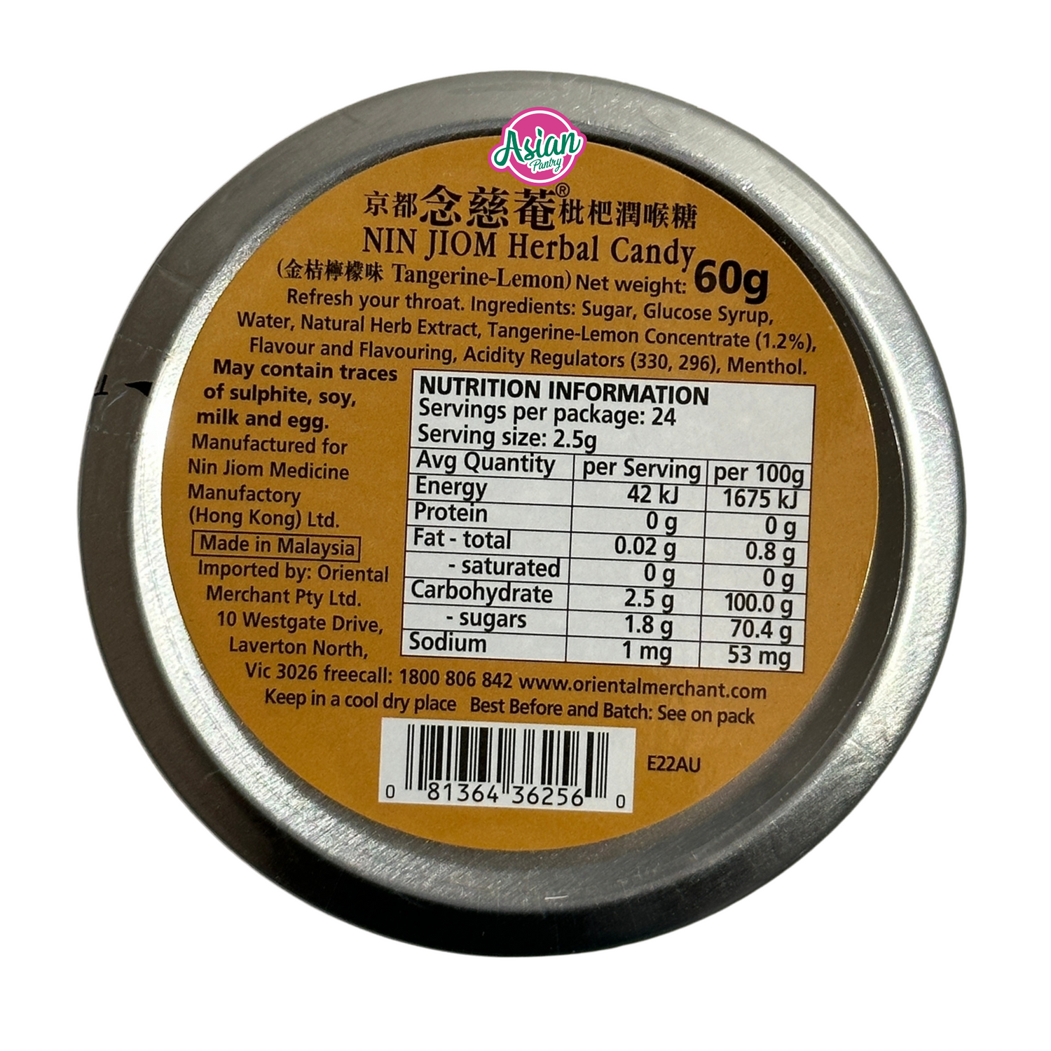 Nin Jiom Herbal Candy Tangerine-Lemon 60g
