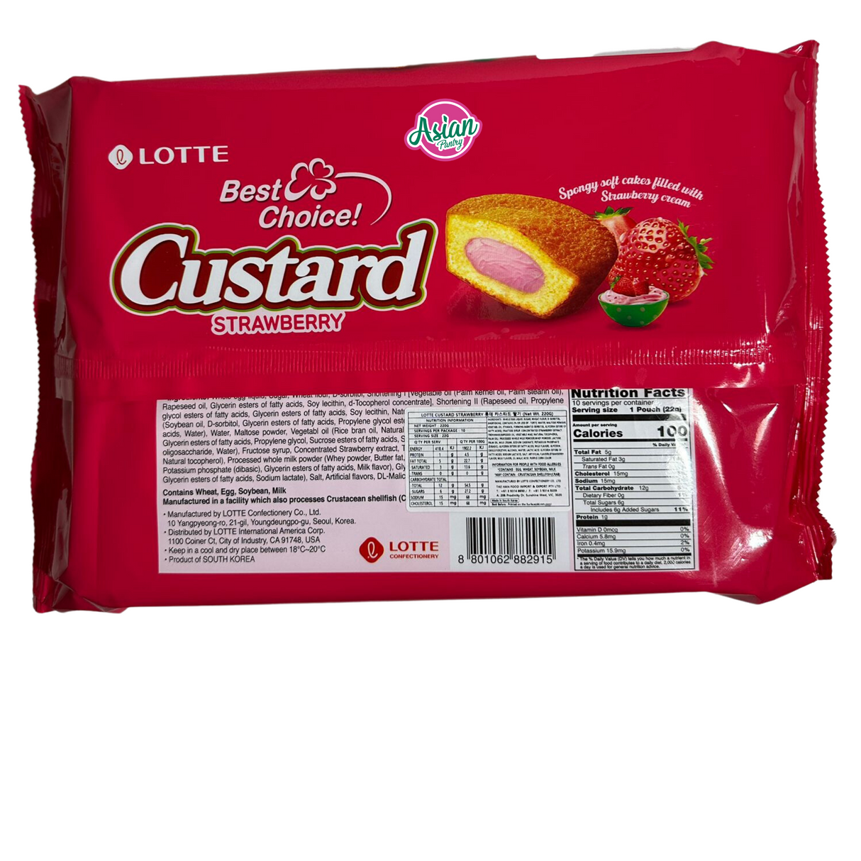 Lotte Custard Strawberry 10 Uncang 220g