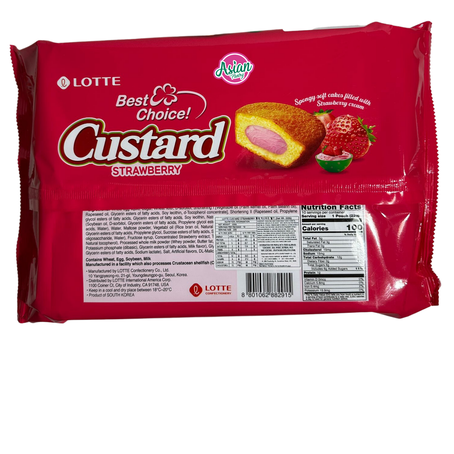 Lotte Custard Strawberry 10 Uncang 220g