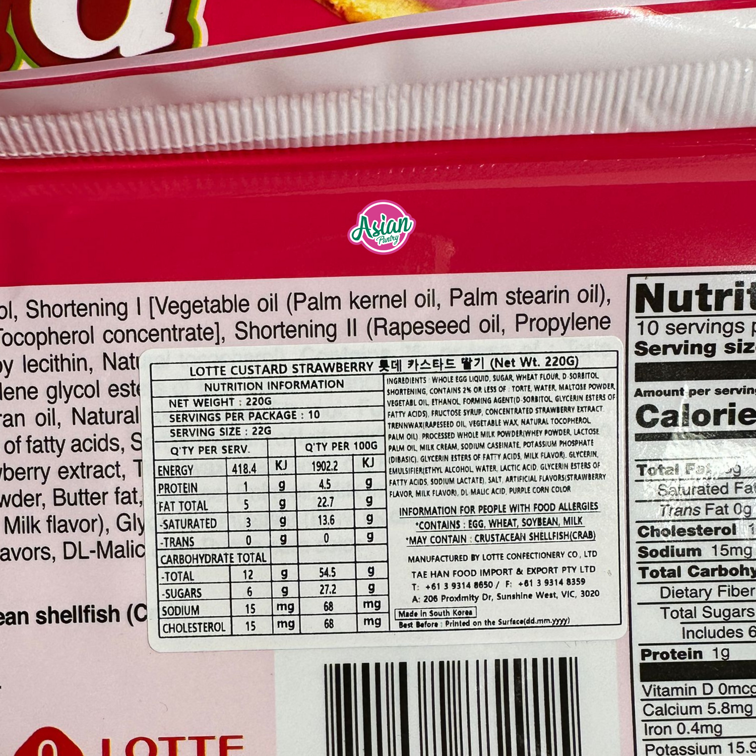 Lotte Custard Strawberry 10 Uncang 220g