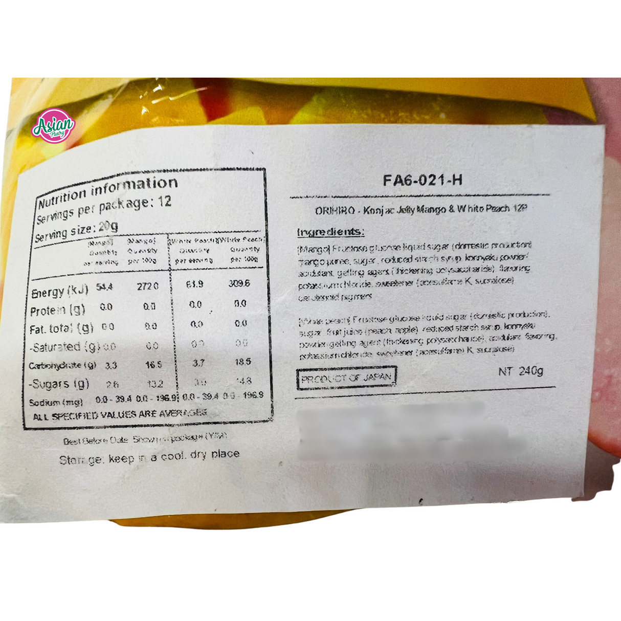 Orihiro Konjac Jelly Mango &amp; White Peach 12P 240g