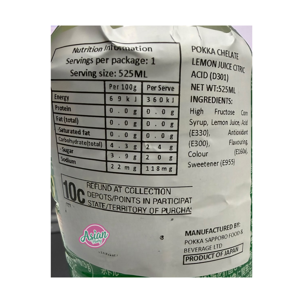 Pokka Chelate Lemon Juice Citric Acid 525ml