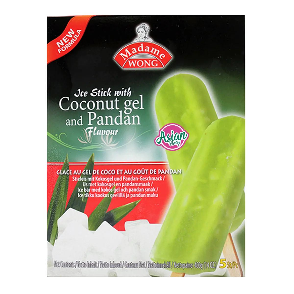 Madame Wong Frozen Coconut Gel & Pandan Ice Bars 5 Pieces